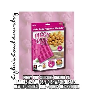 🌞 5/$20 Piggy Pop Silicone Baking Pan Pig Shape Mold New In Box + Recipe Book